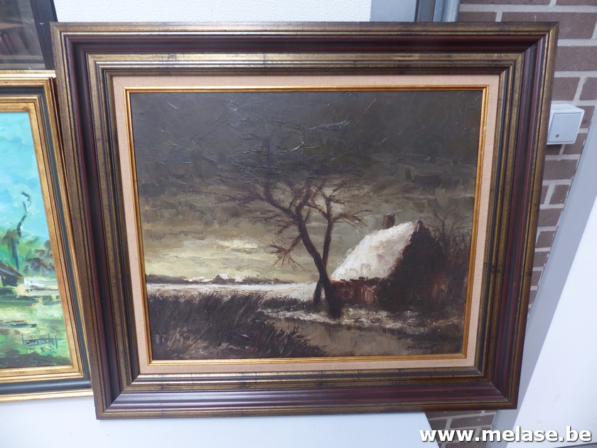 Schilderij "hoeve in sneeuwlandschap"