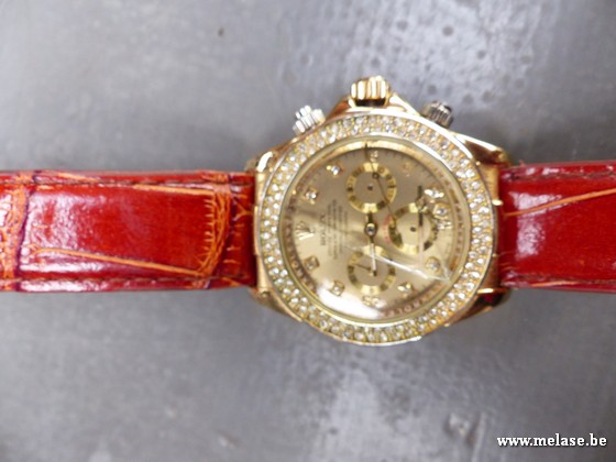 Horloge "Rolex - rood/bruin bandje"