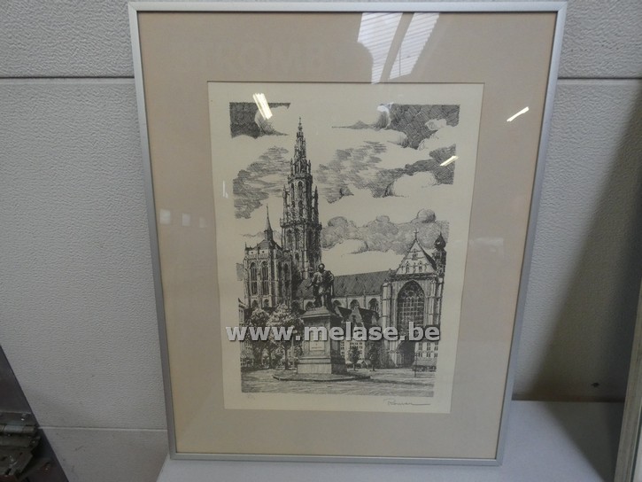 Kunstgrafiek "Rubens  e/d kerk van Antwerpen"