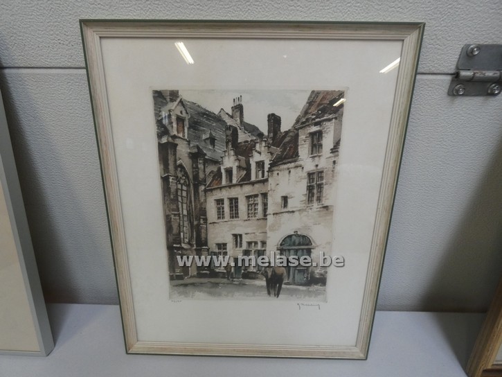 Kleurenlitho "Zijbeuk van de kathedraal van Brugge"