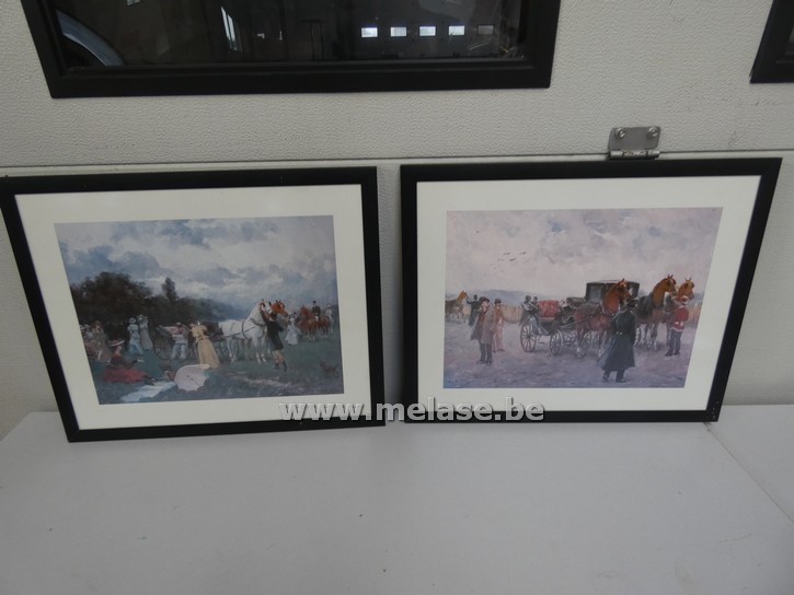 Prenten in kader "Paard en koets"