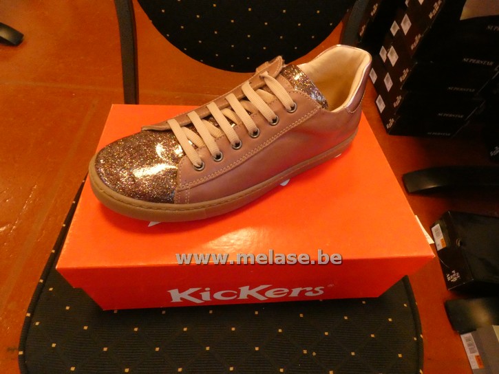 Kickers - bruin/roze glitter